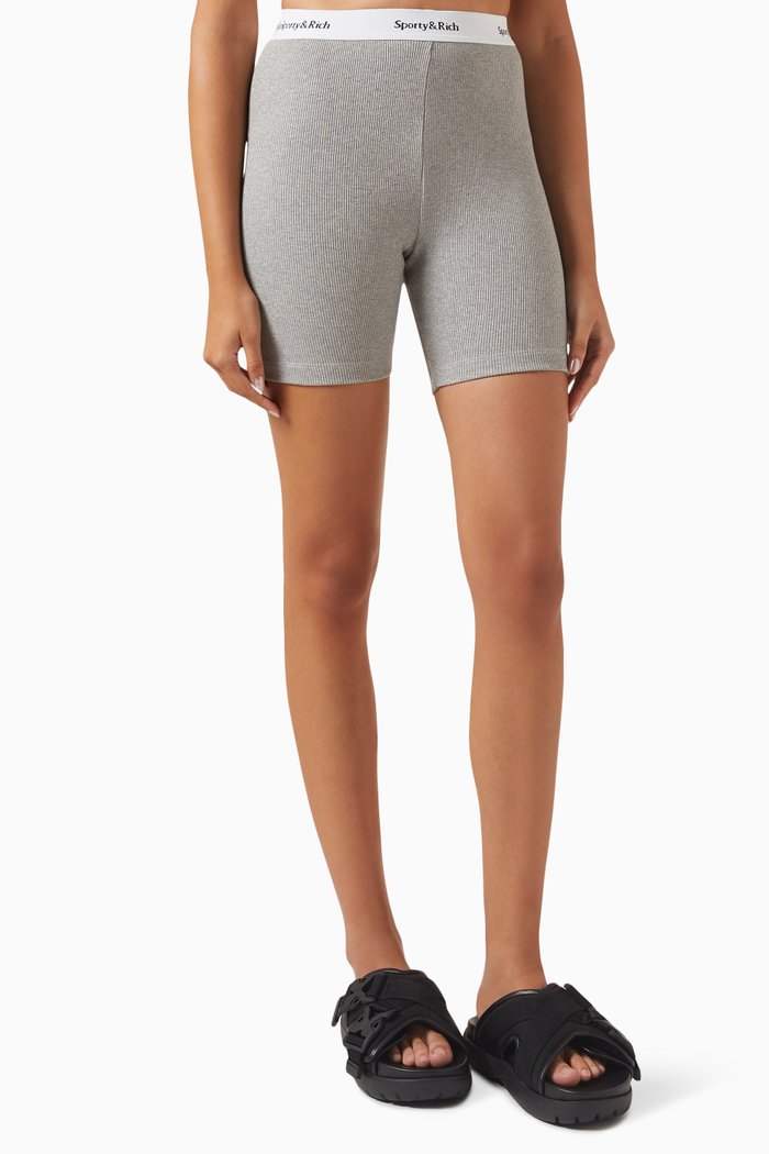 

Serif Logo Biker Shorts in Cotton, Grey