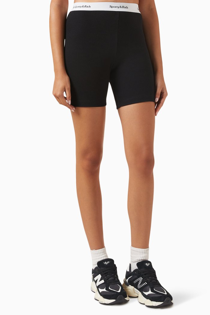 

Serif Logo Biker Shorts in Cotton, Black