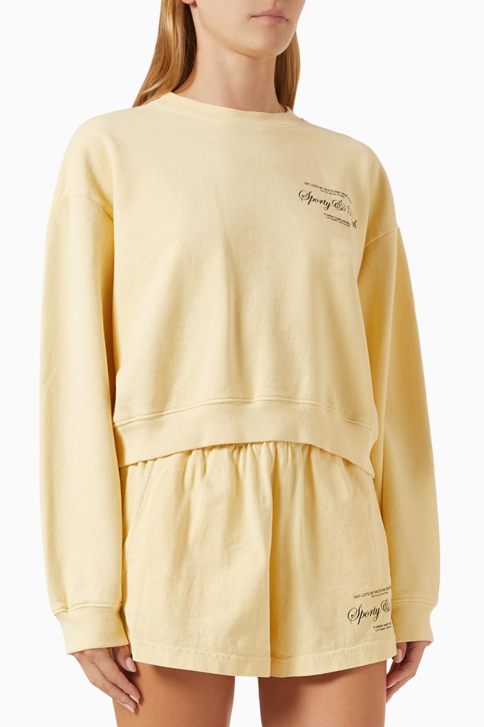 

Script Print Crop Sweatshirt in Cotton, Yellow