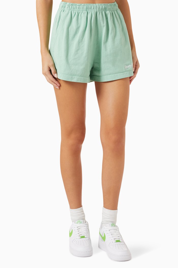 

Embroidered Italic Logo Disco Shorts in Cotton, Green