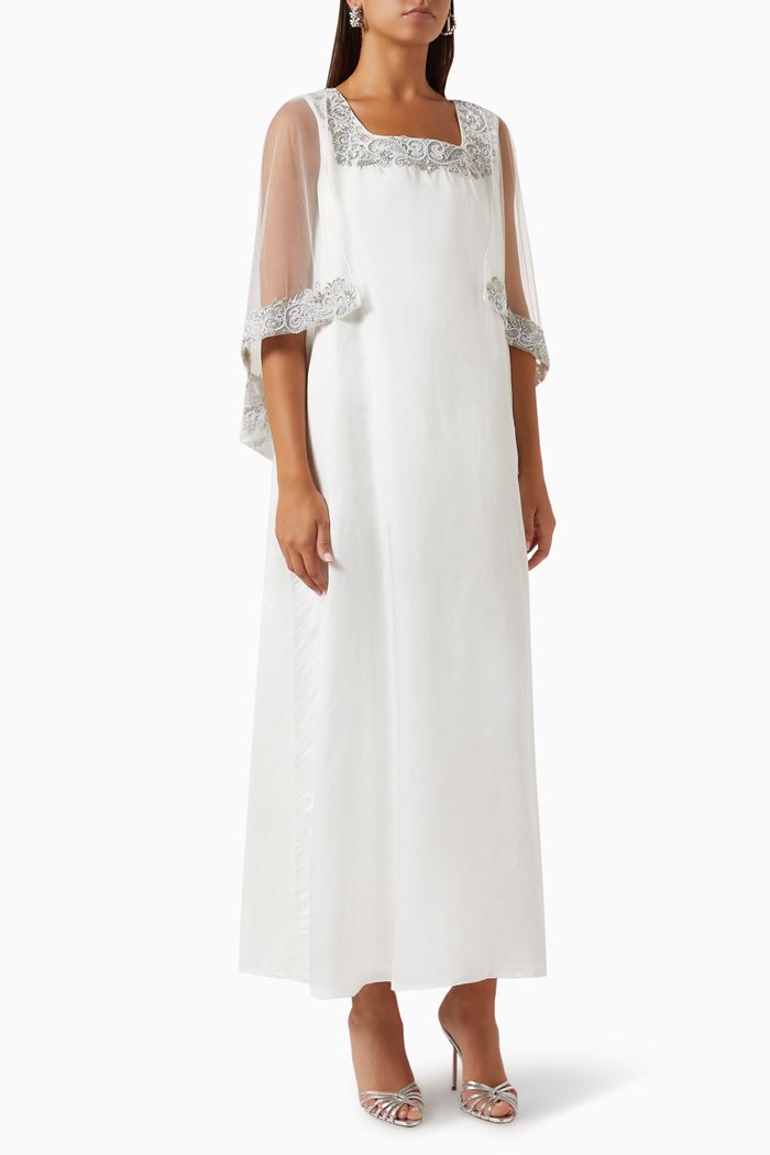 

Raina Embellished Cape Kaftan in Satin-blend, White