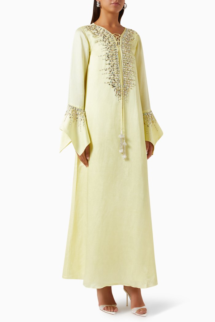 

Silvia Embellished Kaftan in Satin-blend, Yellow