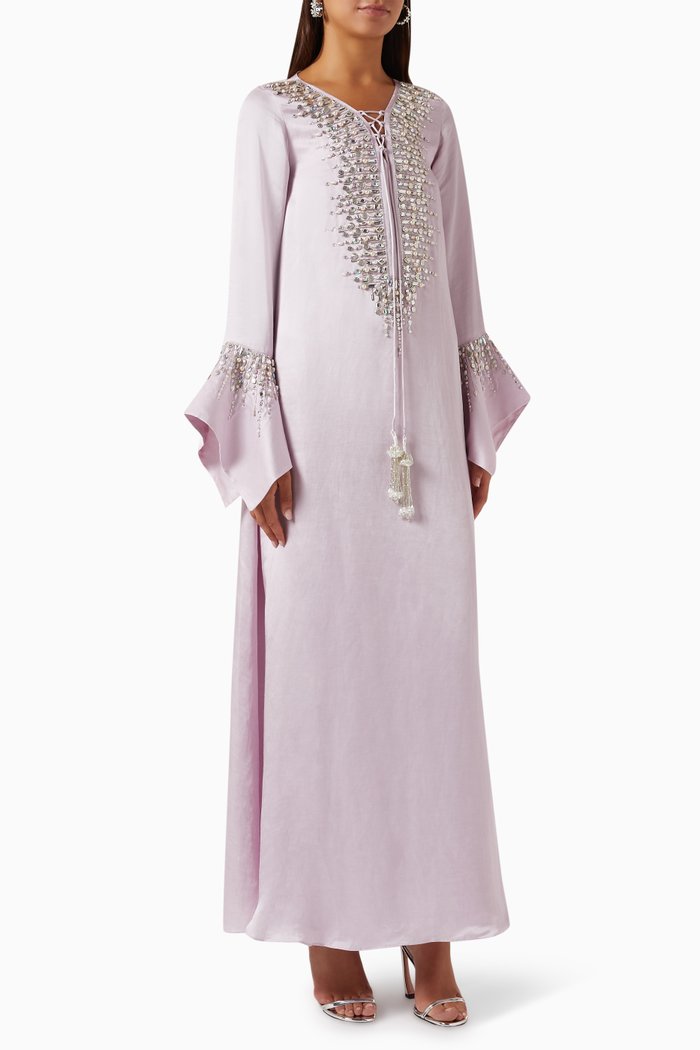 

Silvia Embellished Kaftan in Satin-blend, Purple