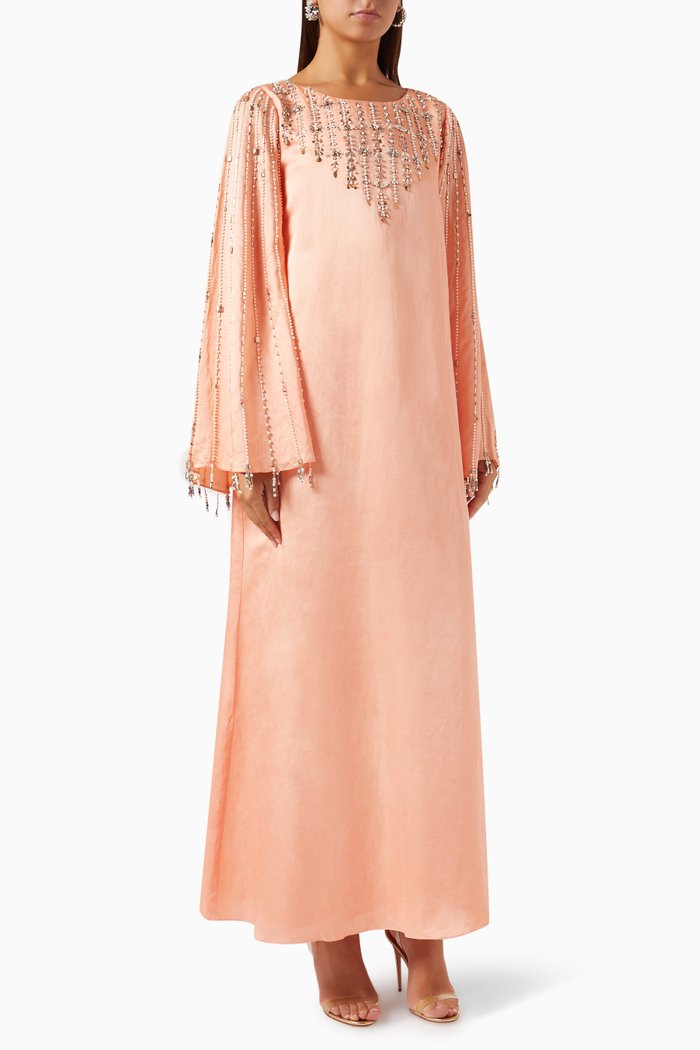 

Astra Embellished Kaftan in Satin, Orange