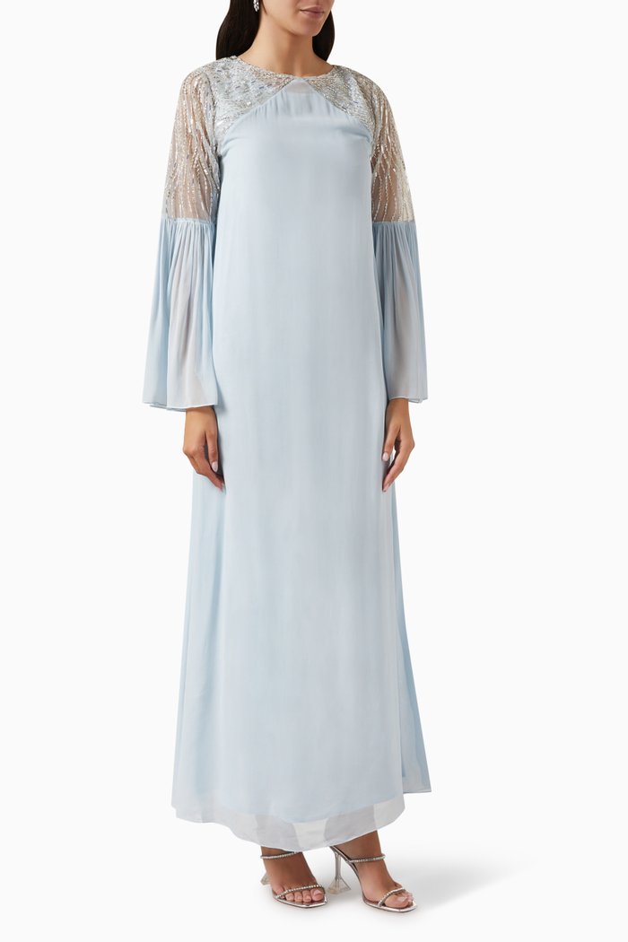 

Frencia Embroidered Kaftan in Silk-georgette, Blue