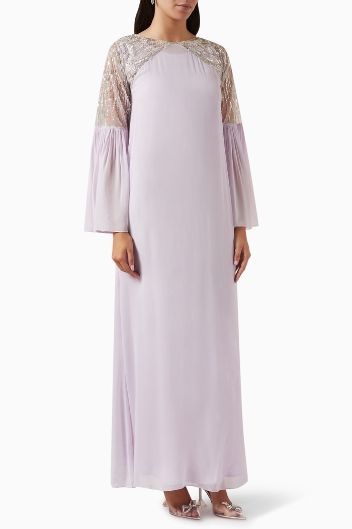 

Frencia Embroidered Kaftan in Silk-georgette, Purple
