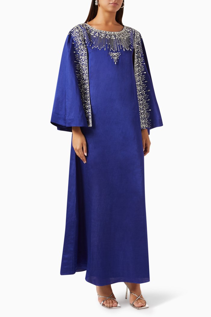 

Jasmine Embellished Kaftan in Satin-blend, Blue