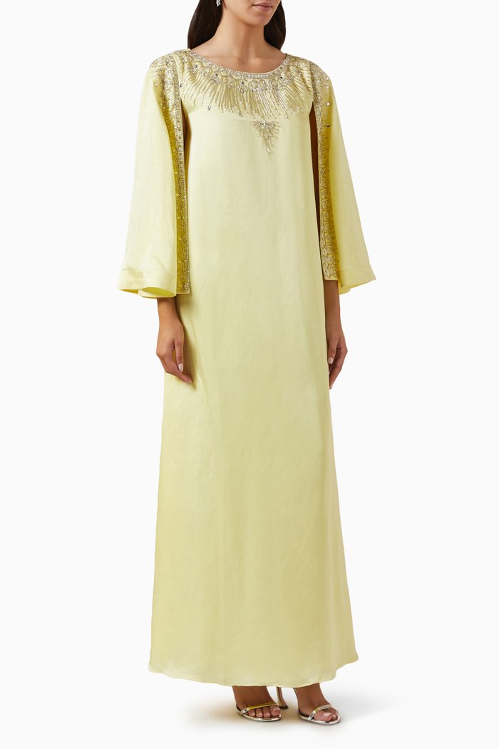 

Jasmine Embellished Kaftan in Satin-blend, Yellow