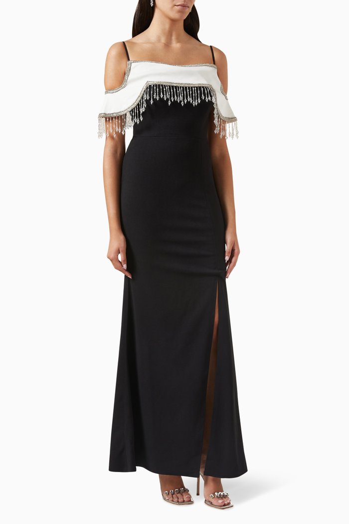 

Samantha Embellished Gown in Crepe, Black