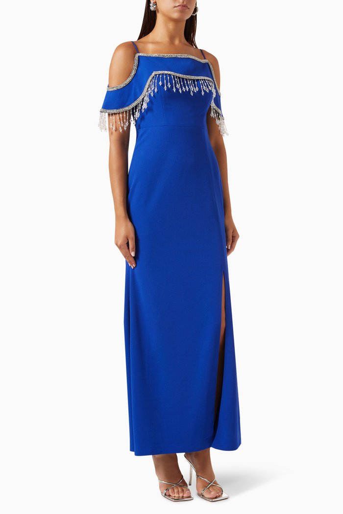 

Samantha Embellished Gown in Crepe, Blue
