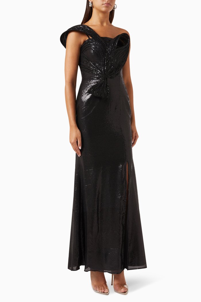 

Sculpt Sequin Gown, Black