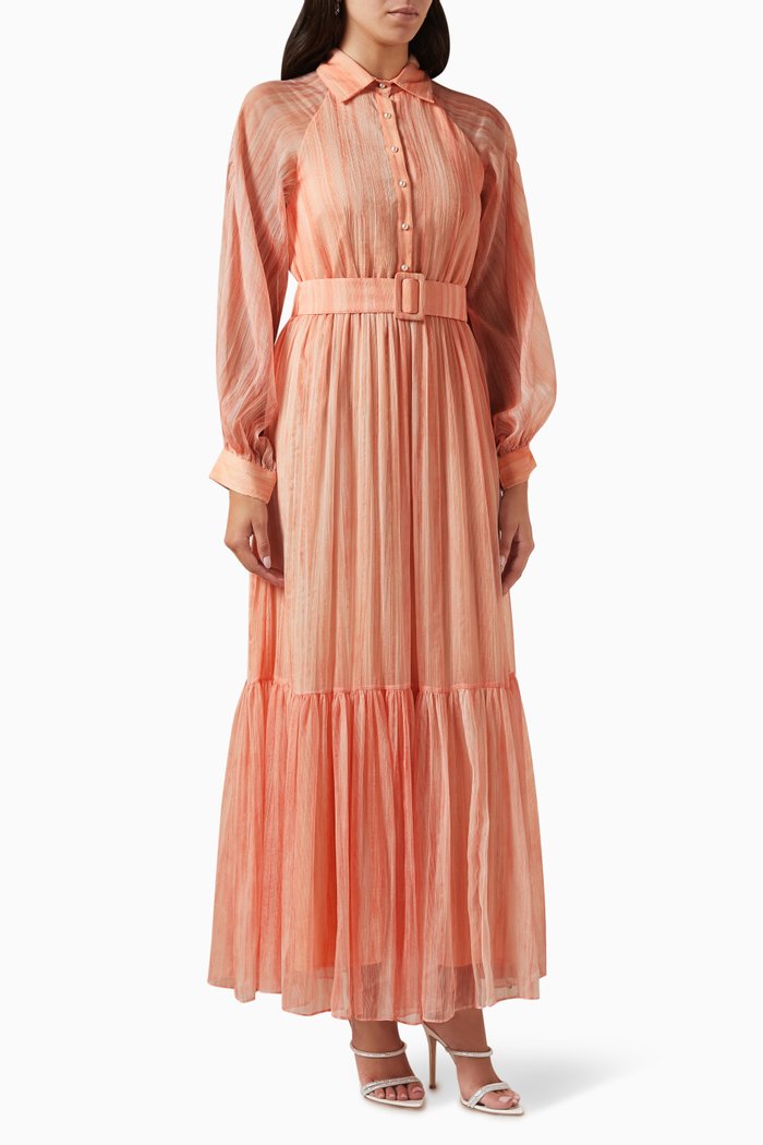 

Belted Maxi Dress in Silk-chiffon, Orange