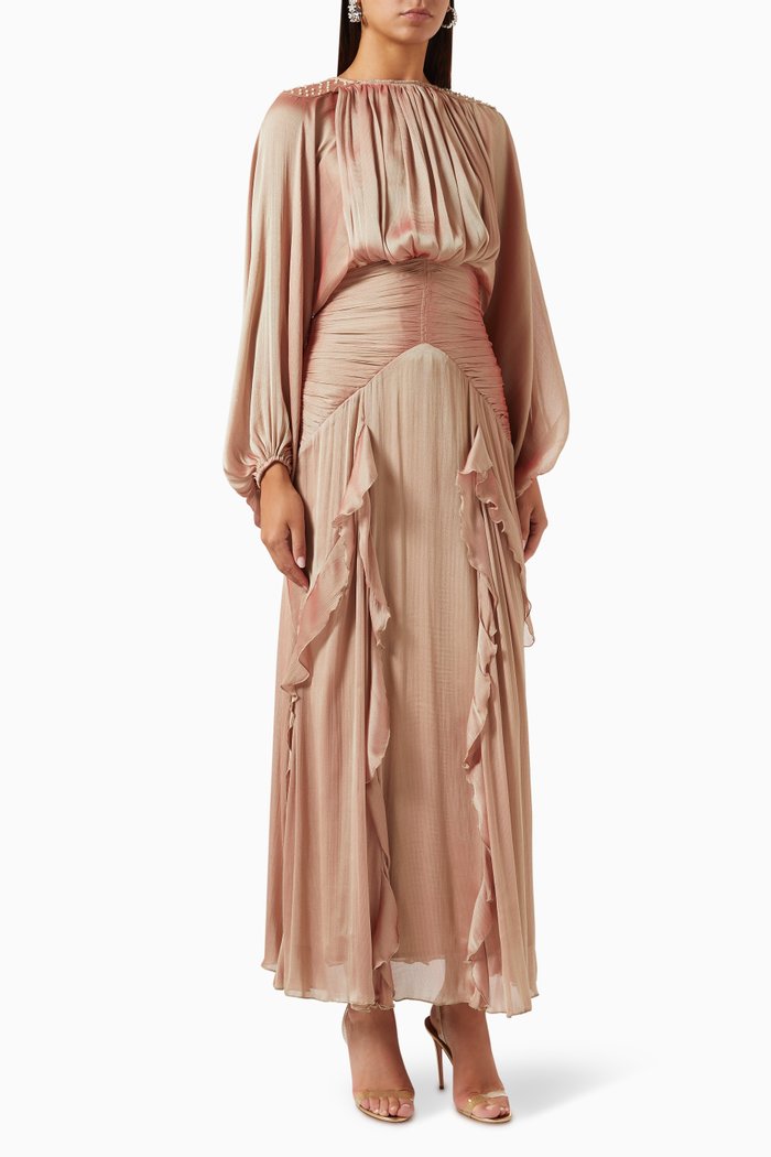 

Ruffled Maxi Dress in Chiffon, Gold