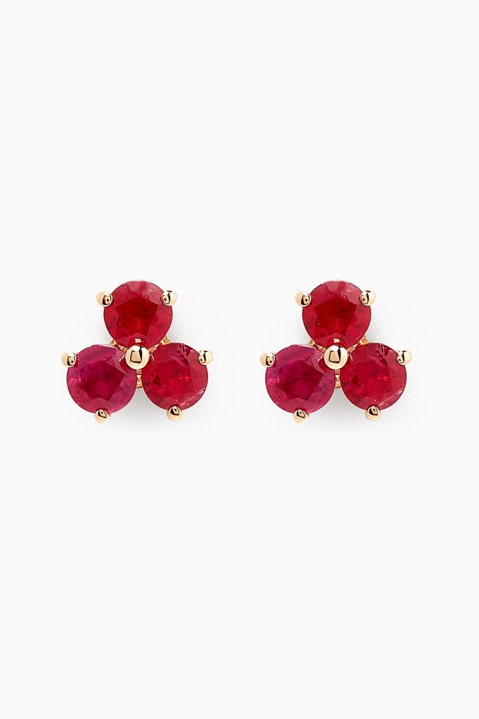 

Ruby Cluster Stud Earrings in 18kt Gold, Red