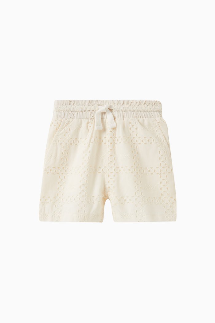 

Broderie Logo Camp Shorts in Cotton, Neutral