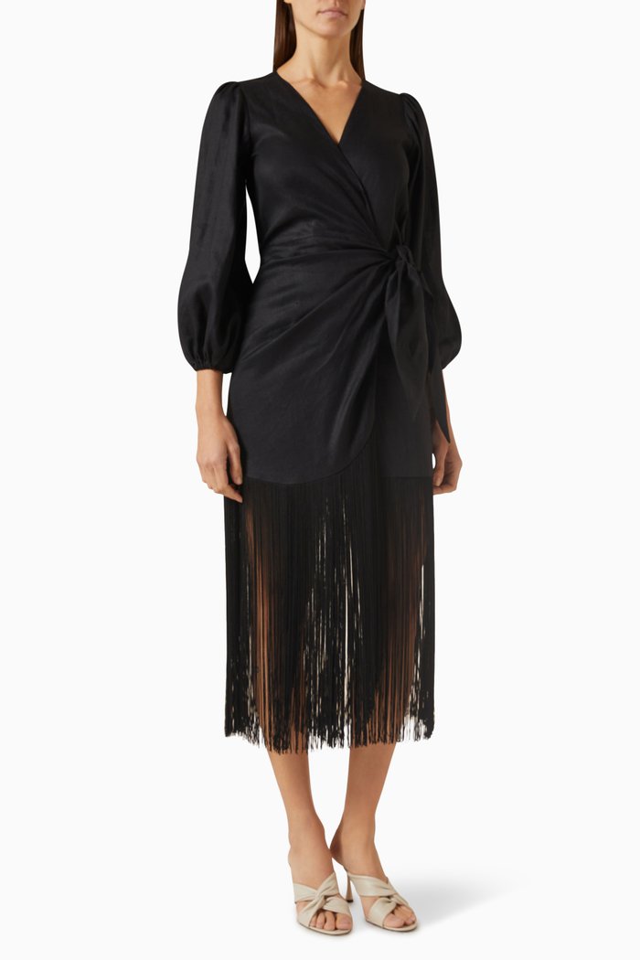 

Adelita Wrap Dress in Linen, Black