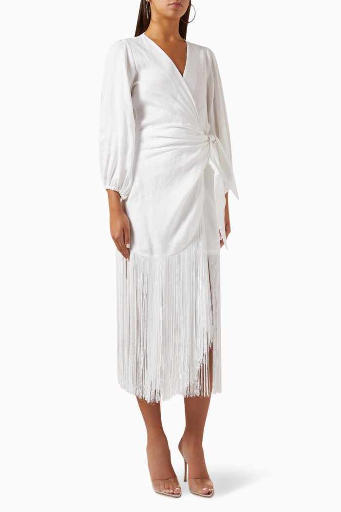 

Adelita Wrap Dress in Linen, White
