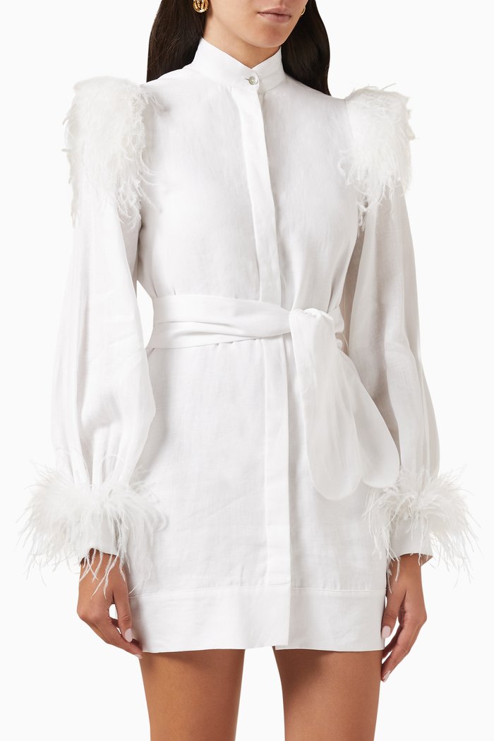 

Feather-trim Mini Dress, White