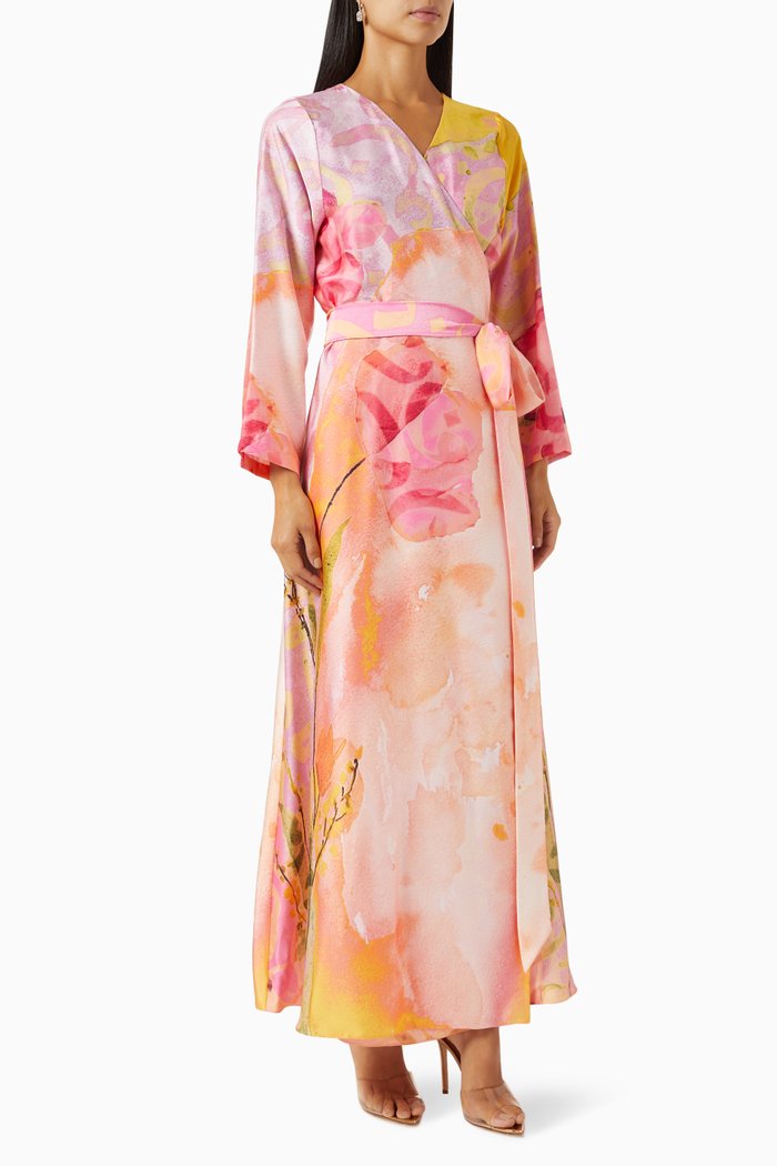 

Printed Maxi Wrap Dress in Silk-chiffon, Pink