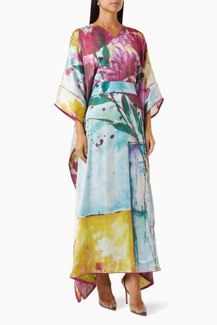 

Farasha Floral-print Kaftan in Silk-chiffon, Multicolour
