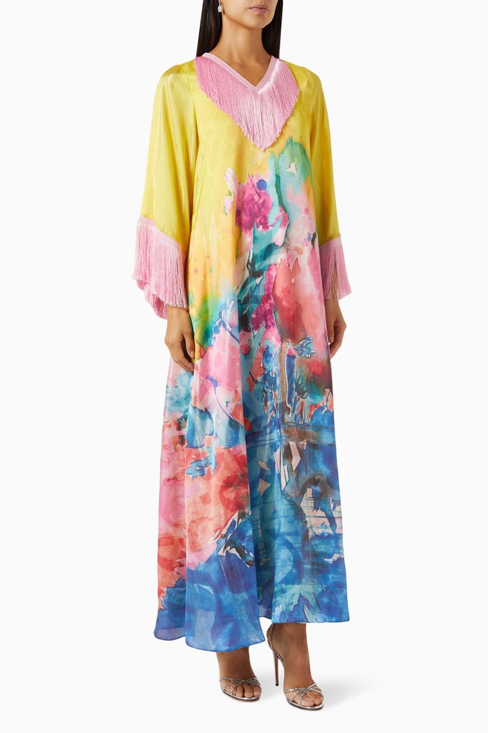 

Tassel-trimmed Jalabiya in Chiffon, Multicolour