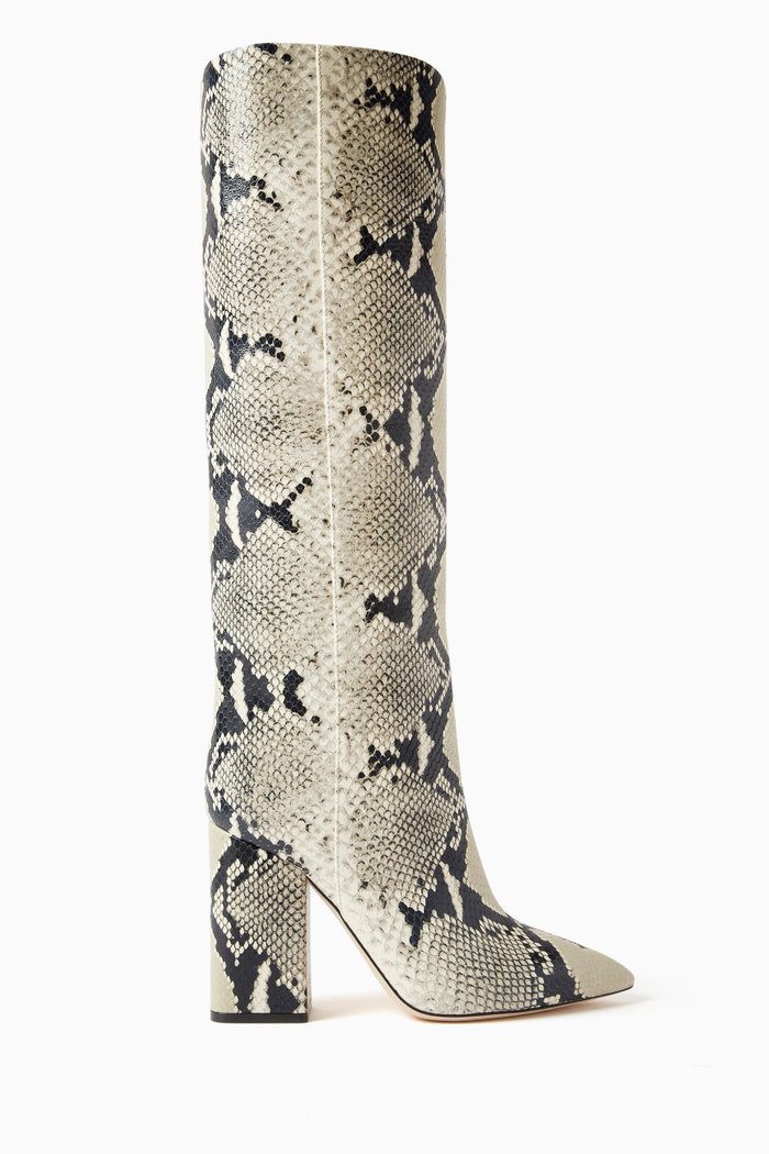 

Anja 100 Knee Boots in Python-print Leather, Neutral