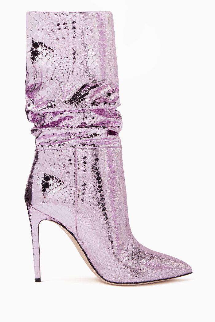 

Stiletto 105 Slouchy Boots in Metallic Leather, Pink