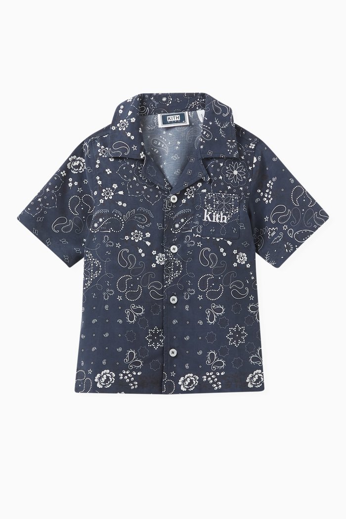 

All-over Print Paisley Camp Shirt in Cupro-linen, Black