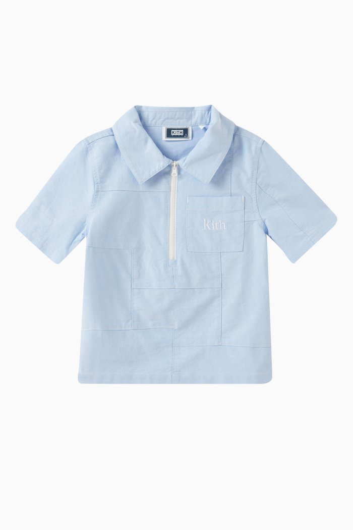 

Patchwork Zip Polo in Cotton, Blue
