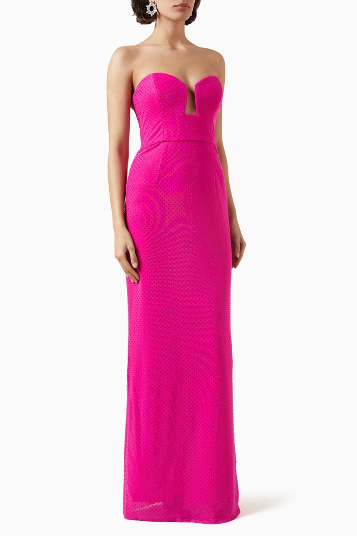 Last Dance Diamanté Gown in Mesh, Pink
