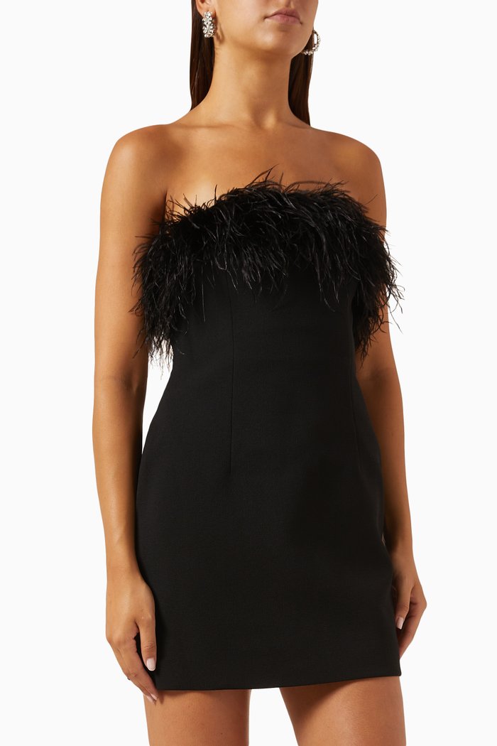 

After Hours Feather-trimmed Mini Dress in Crêpe, Black