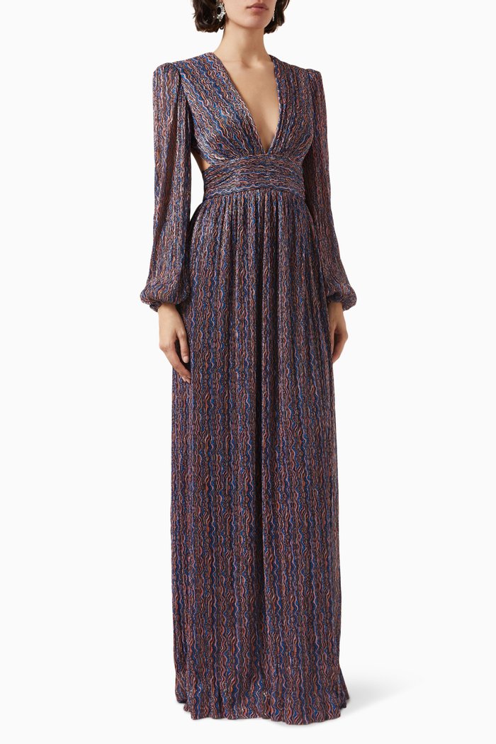 

Blossom Open-back Gown in Metallic-plissé, Multicolour