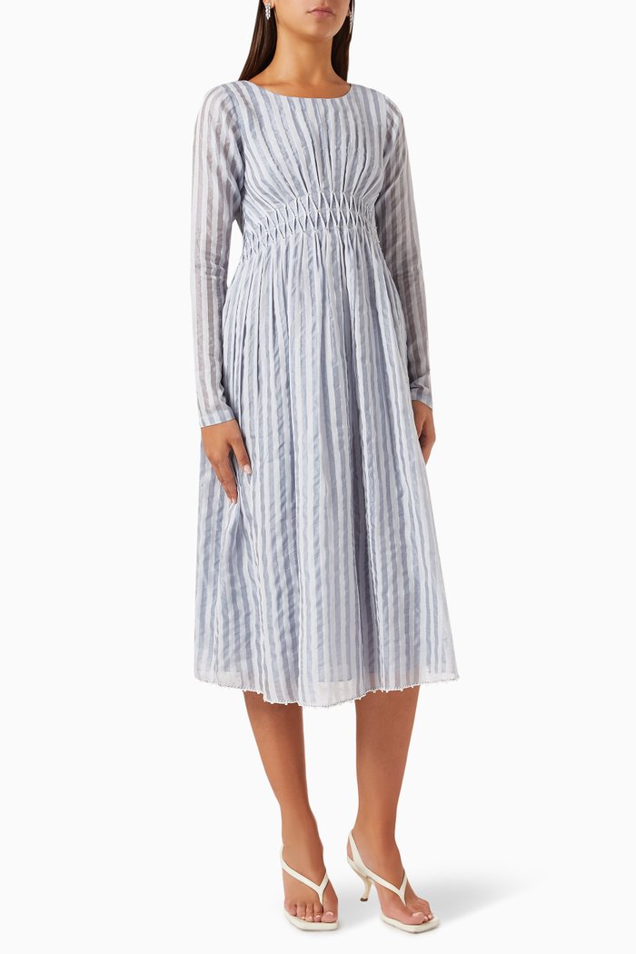 

Striped Midi Dress in Cotton, Blue