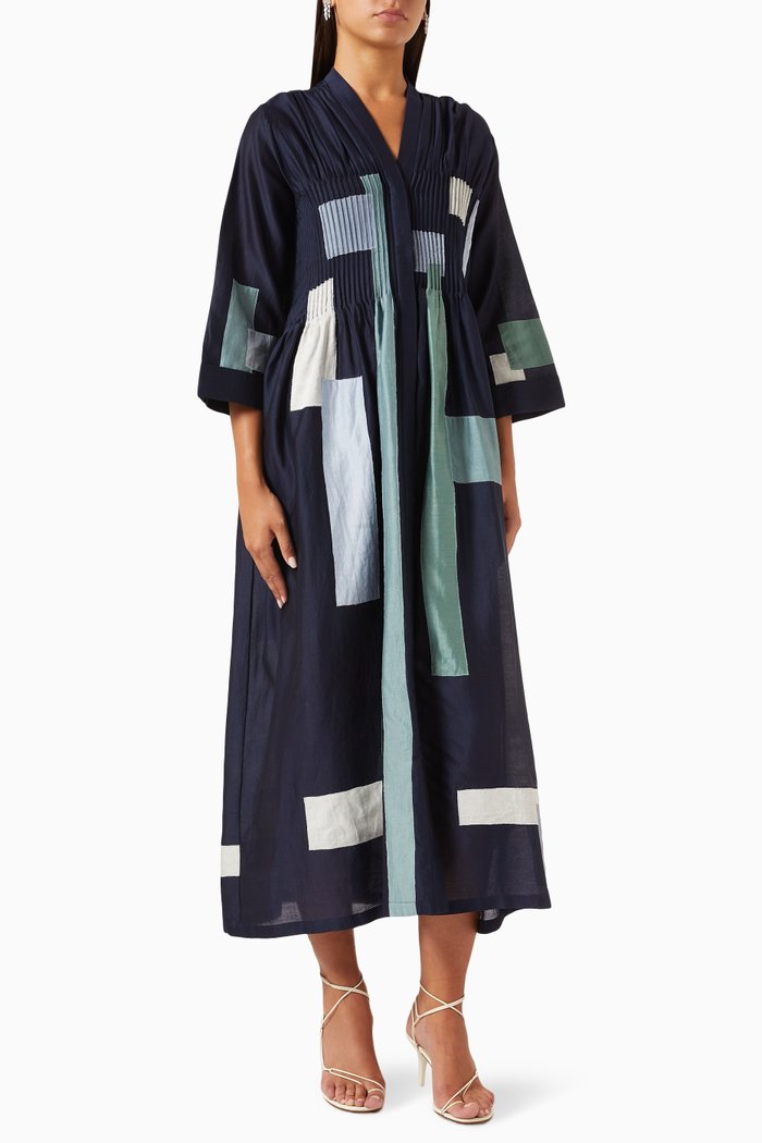 

Printed Patchwork Dress in Cotton, Blue