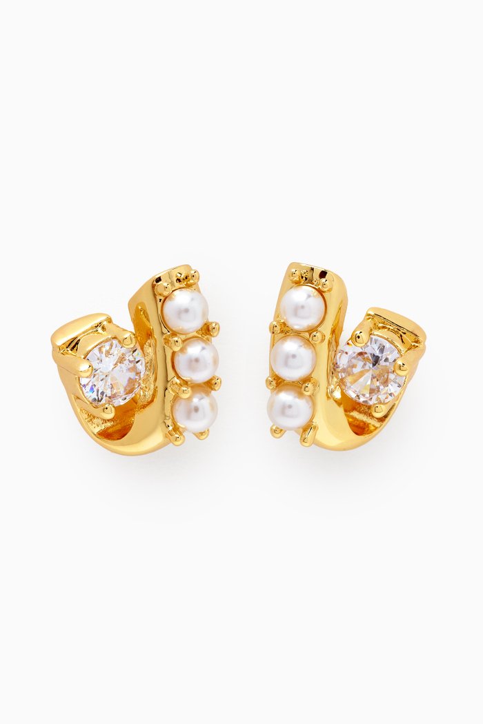 

Ever Crystal & Pearl Studs in 18kt Gold-plated Metal, White