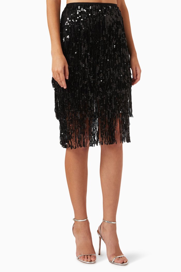 

Confianza Fringe Skirt in Sequin, Black