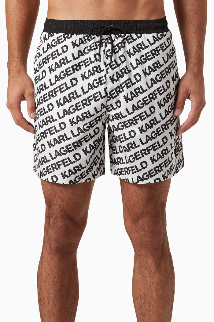 

Diagonal Logo Print Boardshorts in Nylon, White