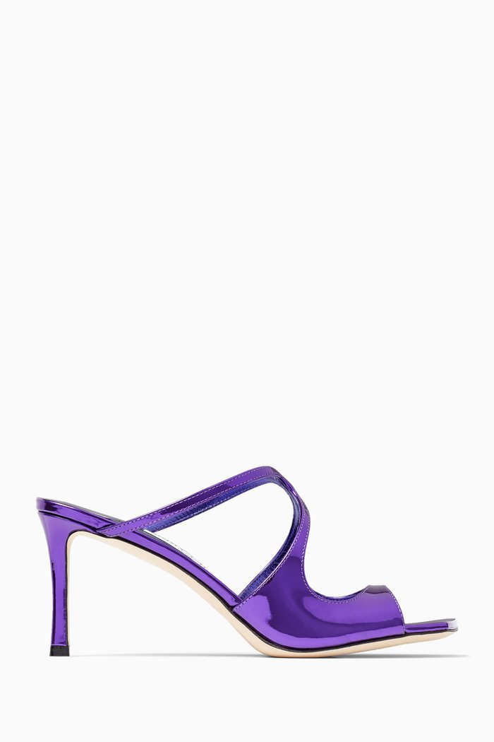 Anise 75 Mule Sandals in Metallic Leather, Purple