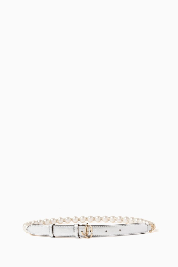 

JC Chain Pearl Belt in Metallic Leather, Silver