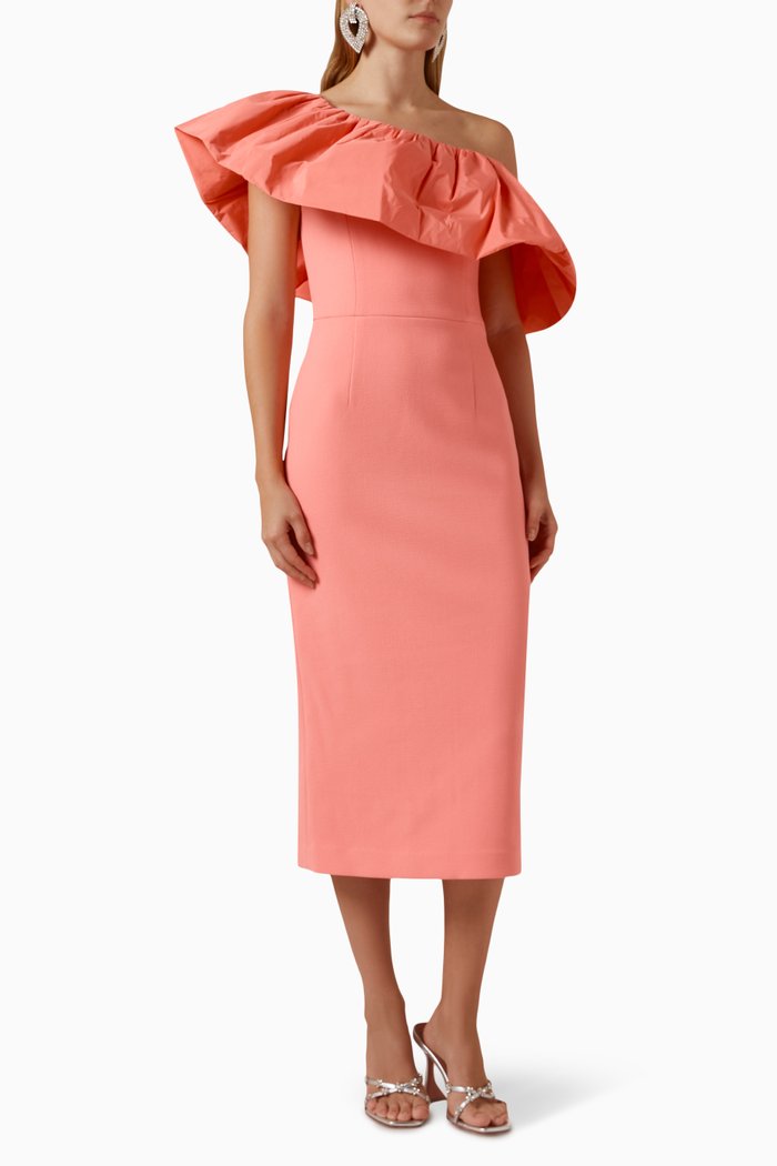Brittany One-shoulder Midi Dress in Crepe, Pink