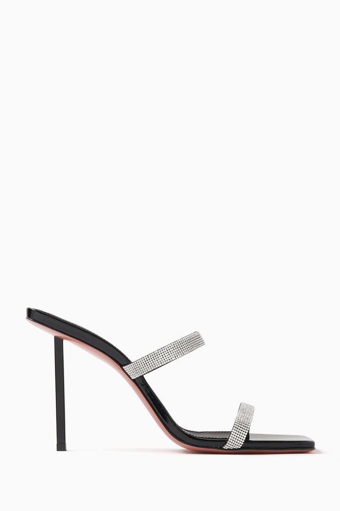 

Rih 95 Crystal Mesh Mule Sandals in Metallic Leather, Black