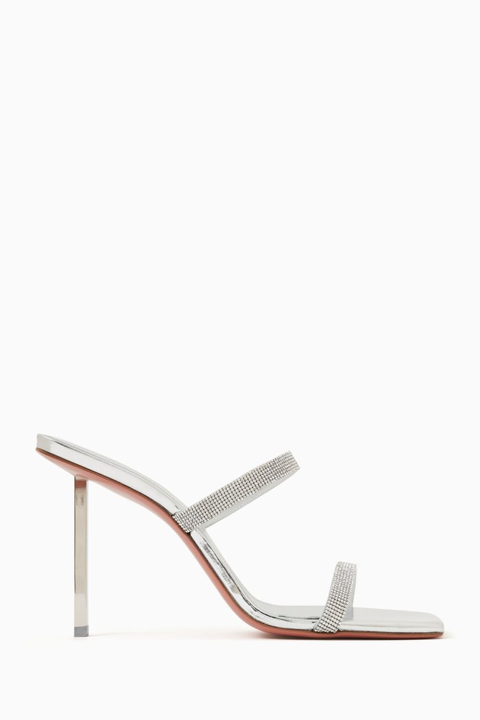 Rih 95 Crystal Mesh Mule Sandals in Metallic Leather, Silver