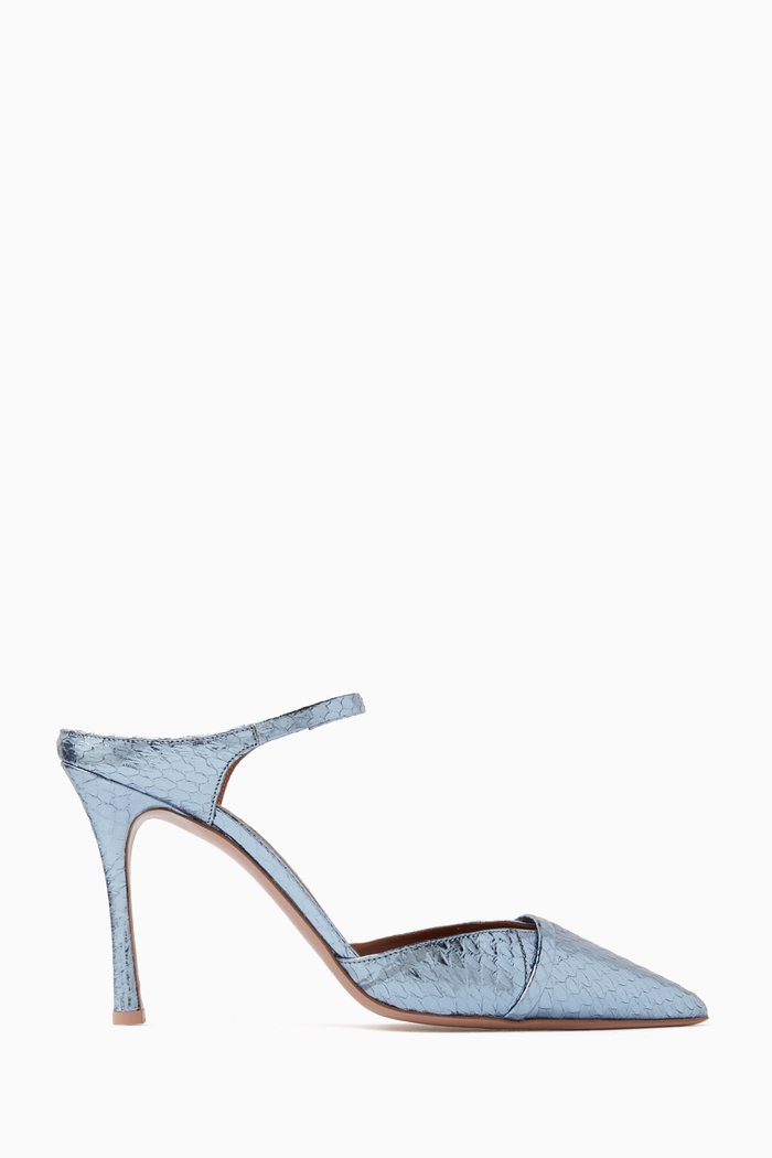 

Uma 90 Mules in Metallic Leather, Blue