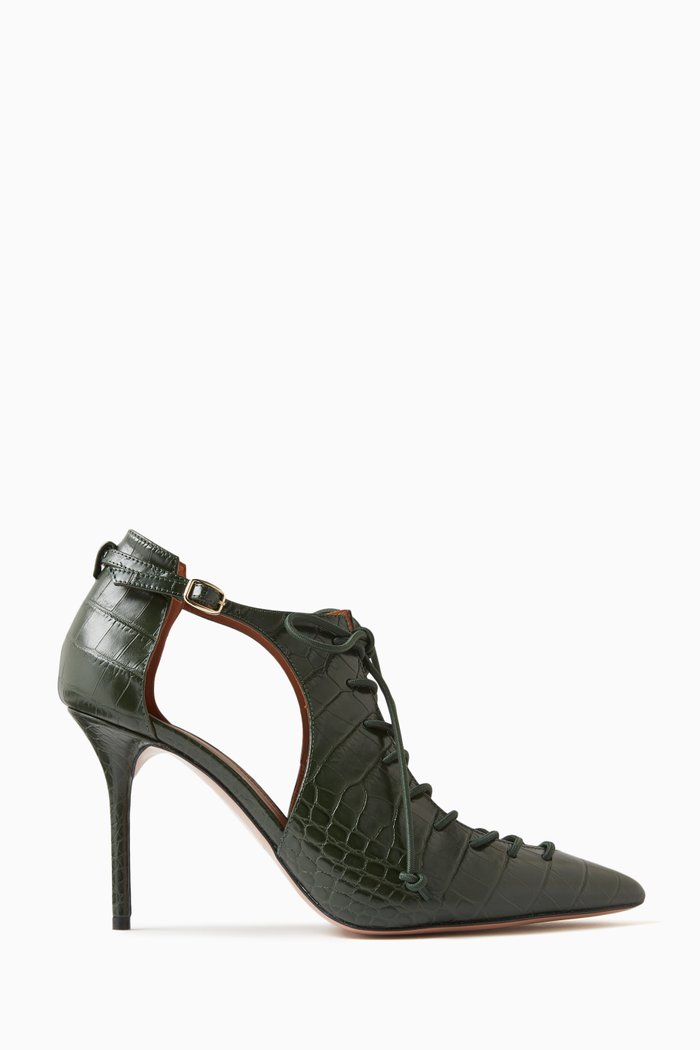 

Montana 85 Lace-up Pumps in Croc-embossed Leather, Green