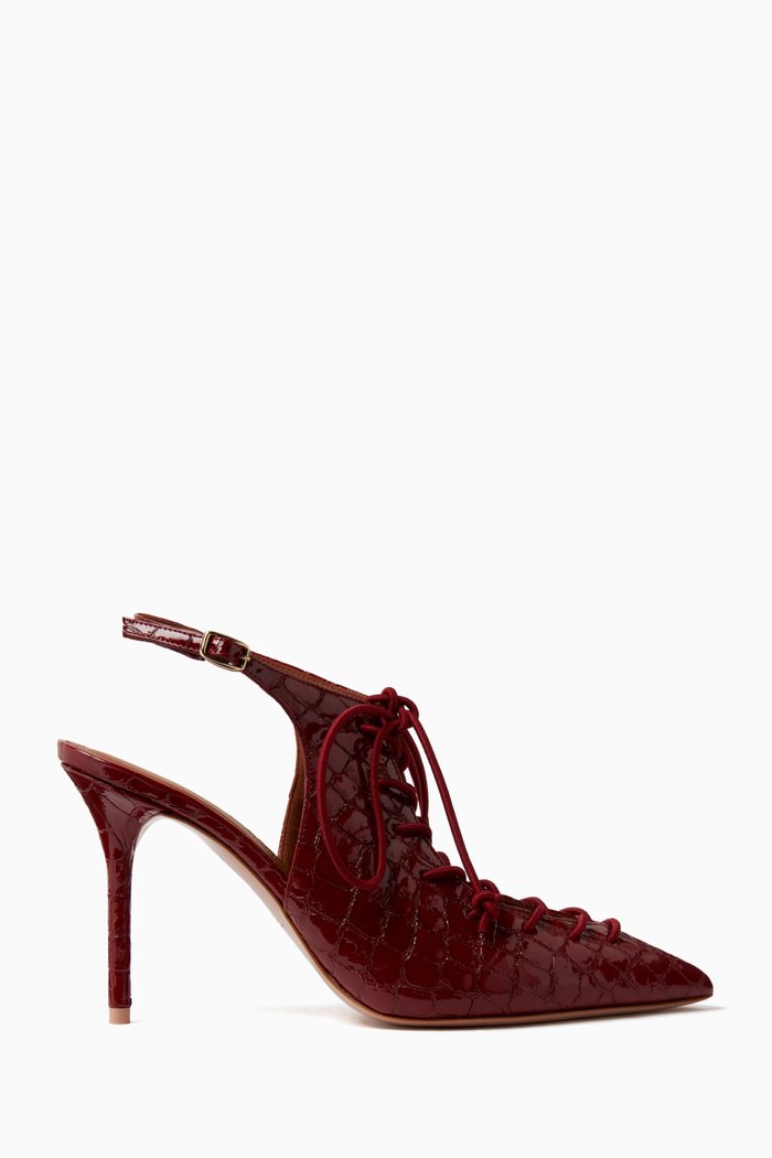 

Alessandra 85 Lace-up Slingback Pumps in Patent Croc-embossed Leather, Burgundy