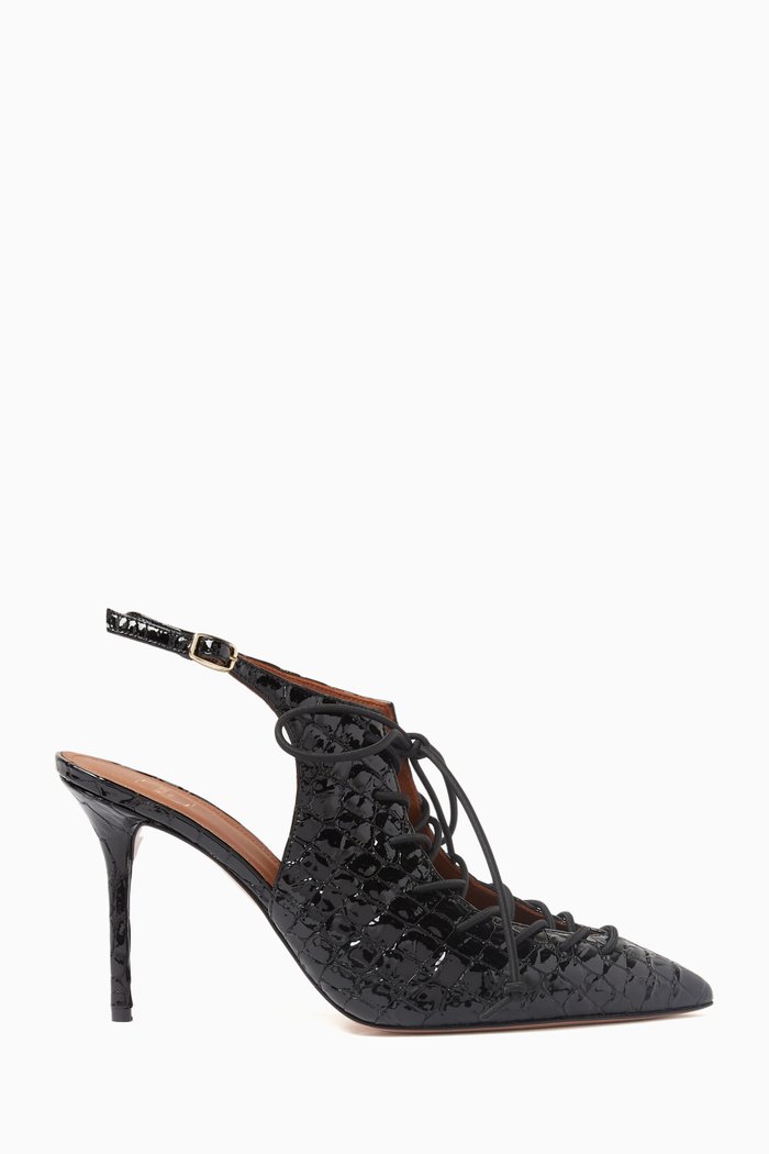 

Alessandra 85 Lace-up Pumps in Patent Croc-embossed Leather, Black