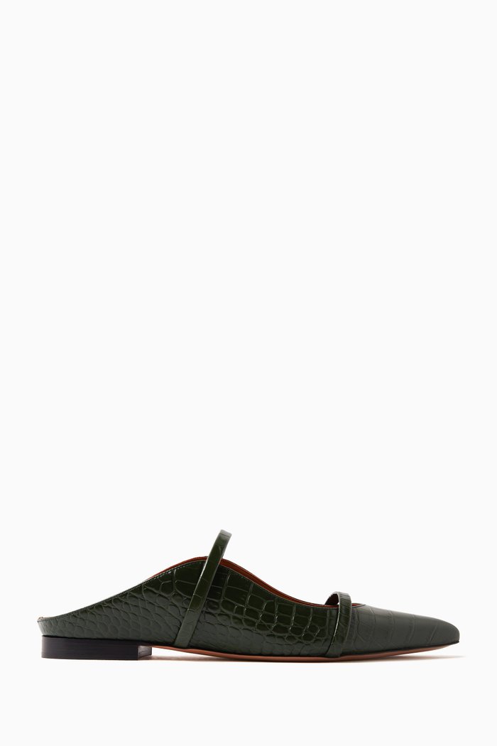 

Maureen Flat Mules in Patent Leather, Green