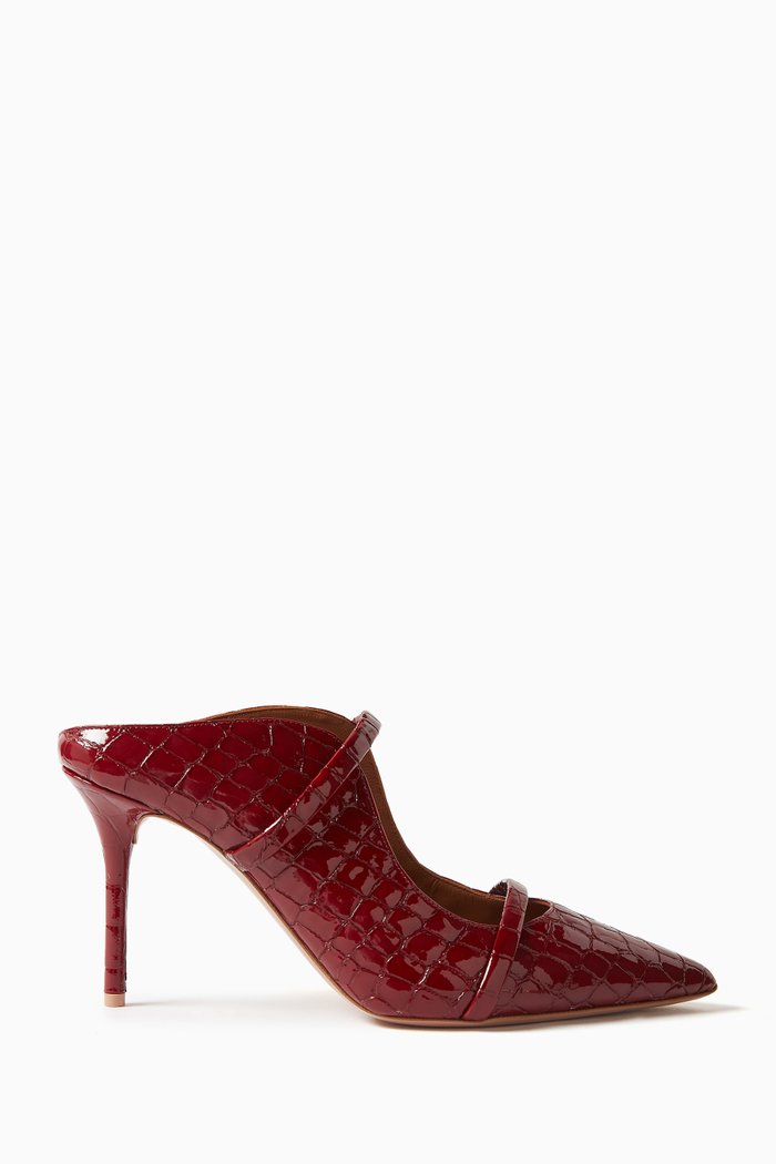 

Maureen 85 Mules in Patent Croc-embossed Leather, Burgundy