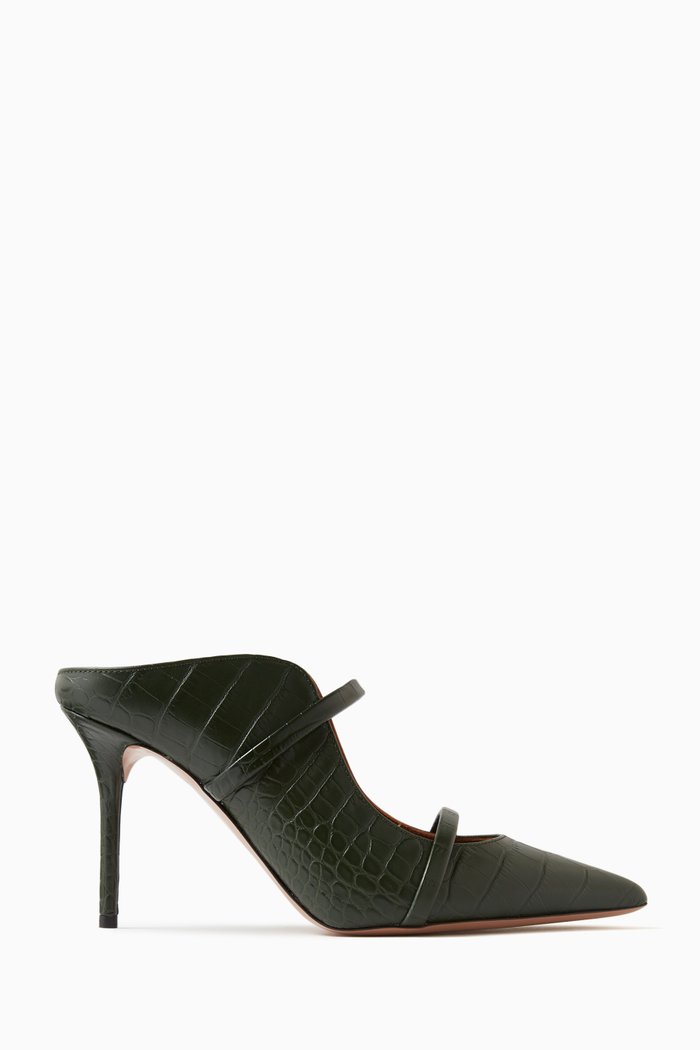 

Maureen 85 Mules in Patent Croc-embossed Leather, Green