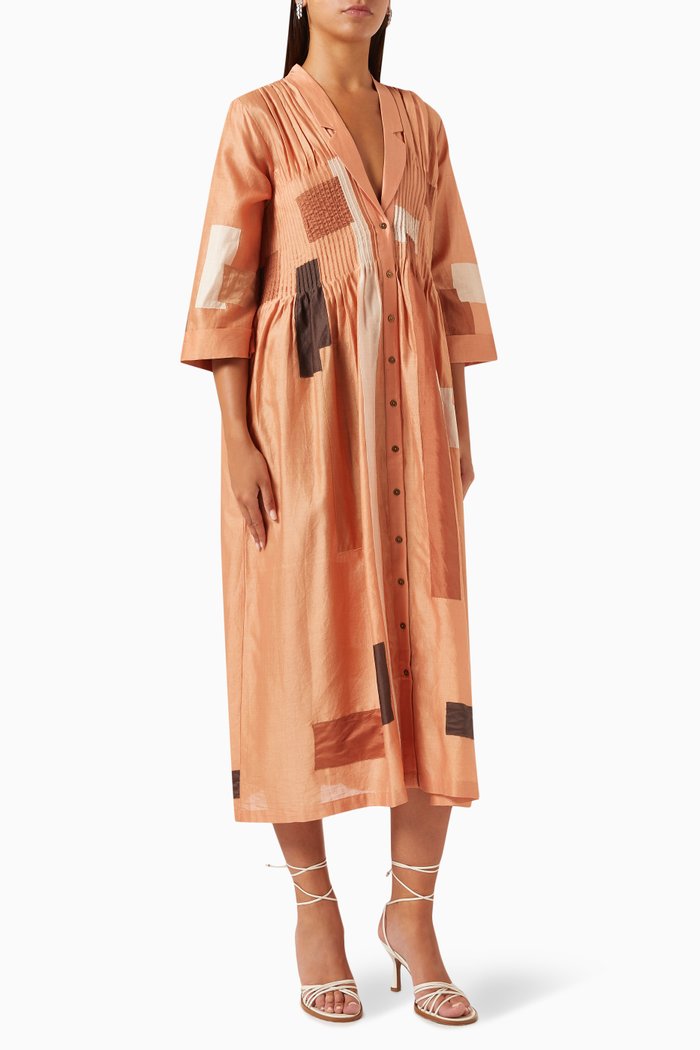 

Printed Patchwork Dress in Cotton, Orange